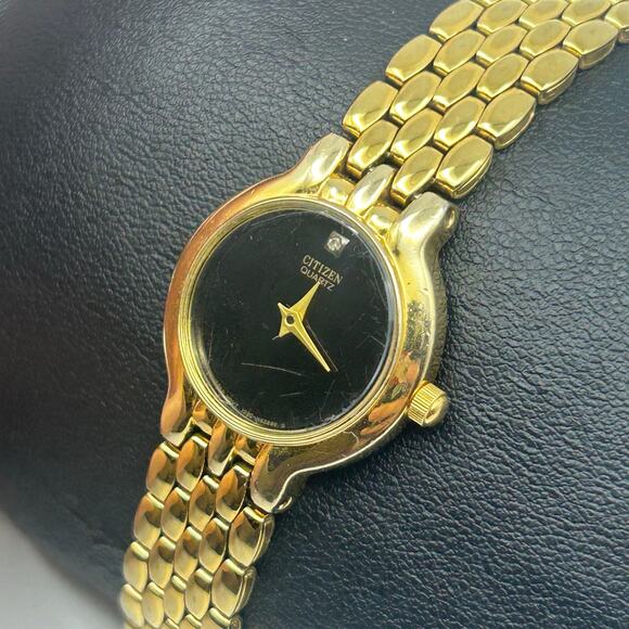 Citizen Gold Tone Stainless Steel Black Dial Women’s Quartz Watch, 22mm Working - Picture 3 of 8